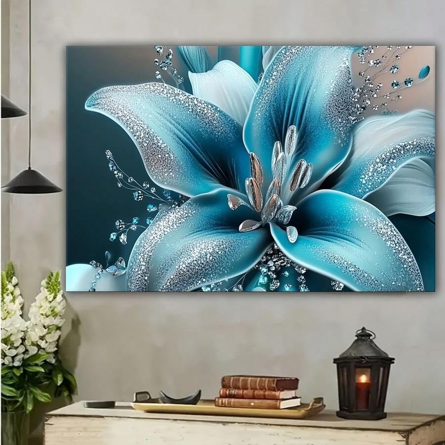 Tableau fleur de lys turquoise impression sur toile vintage XINBAO - 2