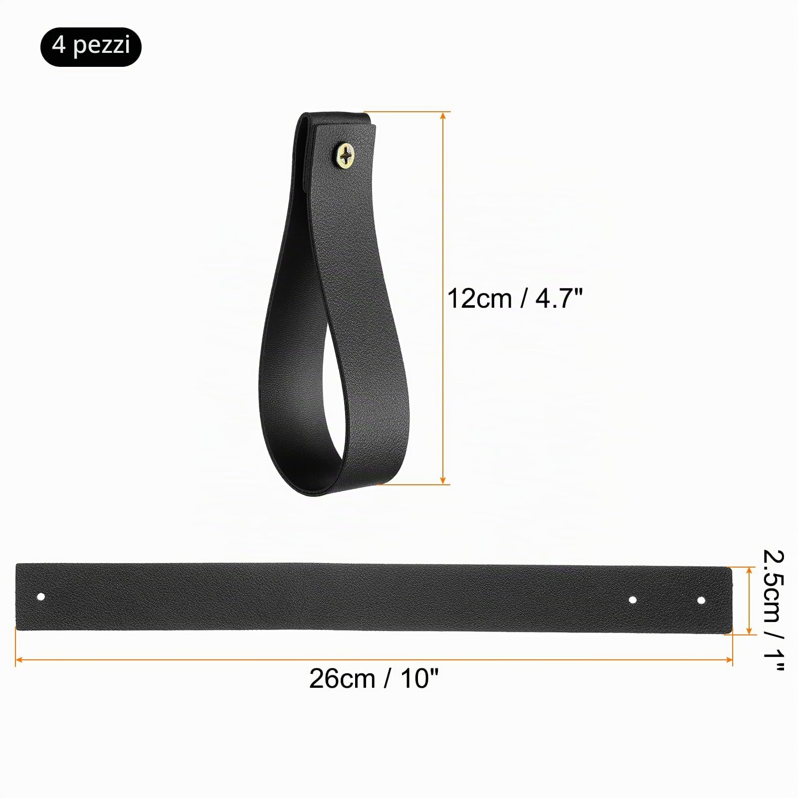 QUARKZMAN 4pz Porta Asta Tende Pelle 1 x 4.7 Pollici Cinghie Appendere Parete Staffe per Ganci per Asta Tende Ganci con Viti per Parete Bagno Cucina Camera da Letto, Nero