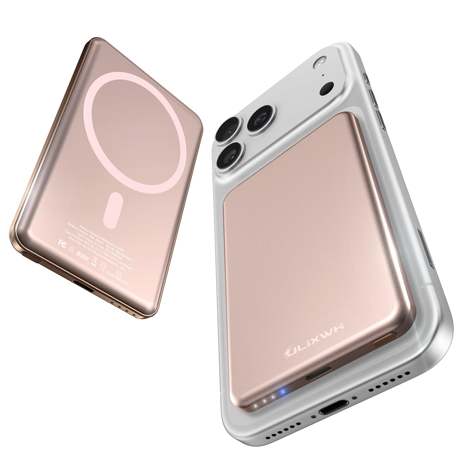 [0.3" Ultra Slim] [Alloy-Made] ULiXWH for Magsafe Portable Charger for iPhone, 2026 Upgrade 5000mAh Fast Charging Magnetic Power Bank, Wireless Battery Pack for iPhone 17 Air 16 15 Pro Max 14 13, Pink