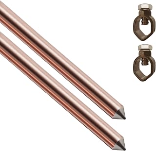 2Pack 8ft Copper Bonded Electrical Ground Rod 5/8'' in Diameter with Grounding Clamp,UL & CSA listed