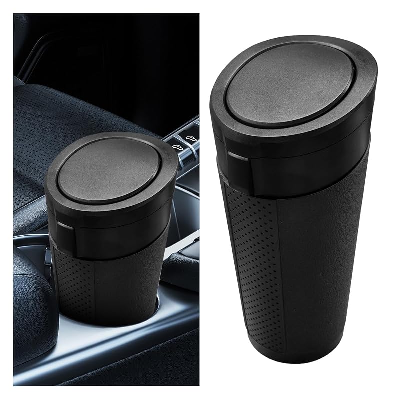 Lixeira automotiva cilíndrica com tampa, 850 mL, ABS, GAOLAOSY, preta, 1 unidade