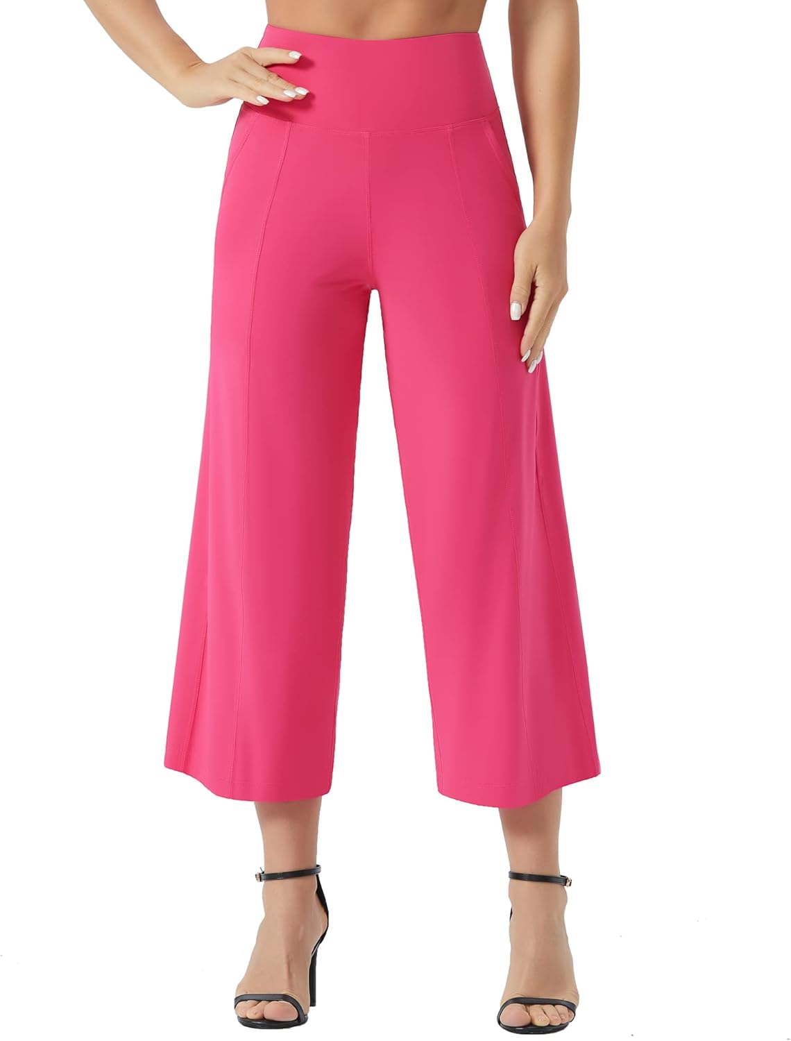 THE GYM PEOPLE Womens' Yoga Pants with Pockets and Tummy Control High Waist in Flare Crop 3X-Large Bright Pink