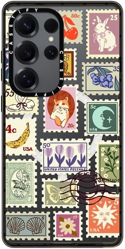 CASETiFY Impact Magnetic Galaxy S25 Ultra Case [Compatible with Magsafe] - Stamp Collection - Clear Black