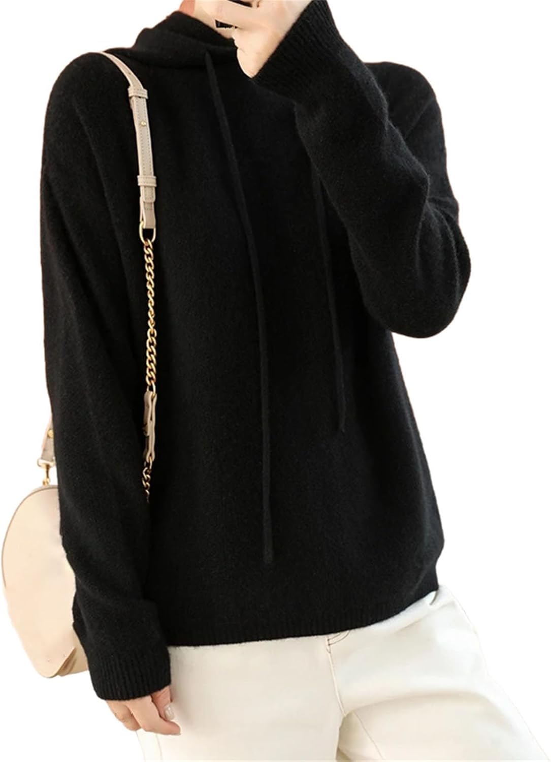 Women's Hooded Long-Sleeved Pullover Wool Knitted Sweater Solid Color Casual Bottoming Shirt