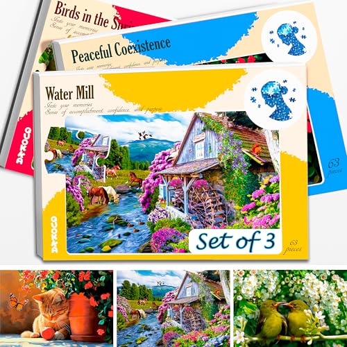 QUOKKA 63 Stück Demenz-Puzzles für ältere Menschen Großes Stück Aktivitätenprodukte für Senioren 3 Alzheimer Puzzle-Spiele für Erwachsene mit Vögeln und Katzen Kognitive Geschenke Spielzeug