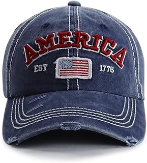 American Flag Hat for Men Women, Funny Adjustable Cotton Embroidered Distressed Baseball Cap