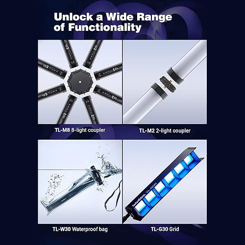 Miniatura 6 de Godox Luz LED de tubo TL30 RGB 8W 2700K-6500K Batería de litio incorporada Smartphone APP Control (lámpara individual) (Godox TL30)