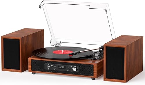 Reproductor de discos de vinilo con 4+2 altavoces estéreo externos Bluetooth de 3 velocidades por correa tocadiscos para discos de vinilo, dos