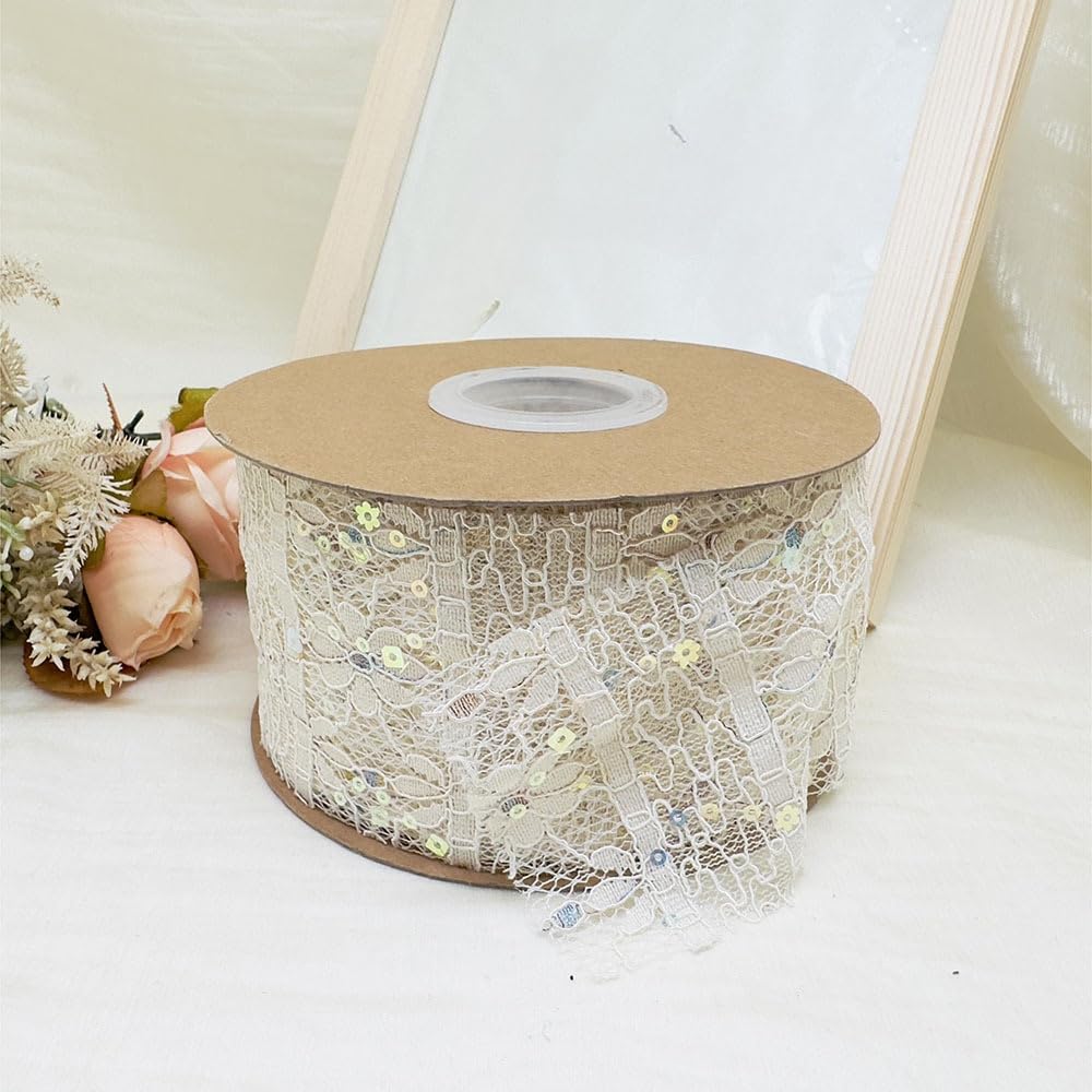 MSTZA 5/10/20 Yards 7 cm dekoratives Spitzenband, Besticktes Bastelband mit Blumenmuster und Wellenkante für Hochzeit, Geschenkverpackung