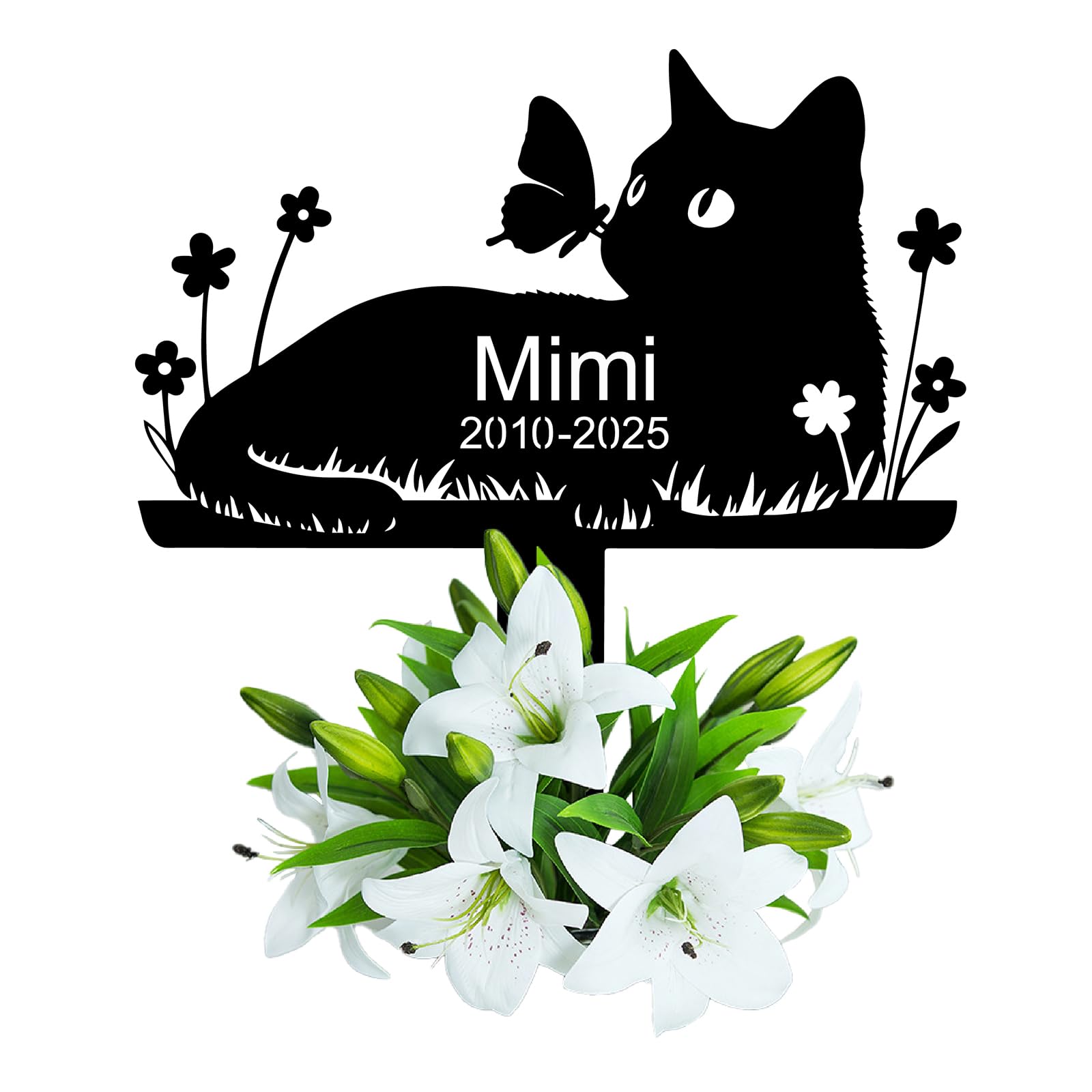 Grabstein Katze für Draußen,grabschmuck Katze wetterfest,gartenstecker,gedenktafel,Edelstahl grabstecker personalisiert (katzen-01)