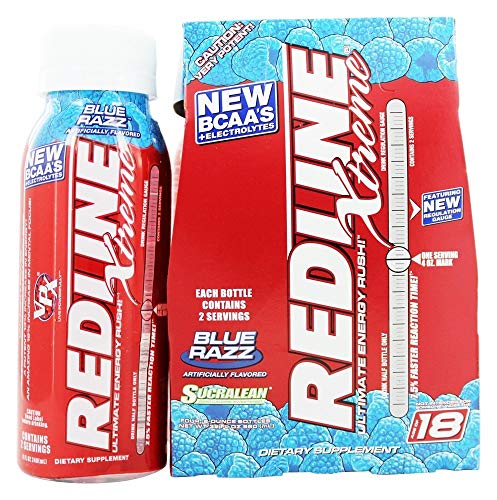 Redline Xtreme Energy Drinks - Ready-to-Drink Sugar-Free Energy Beverage - Blue Razz Flavor - 8 ounces, 24 bottles