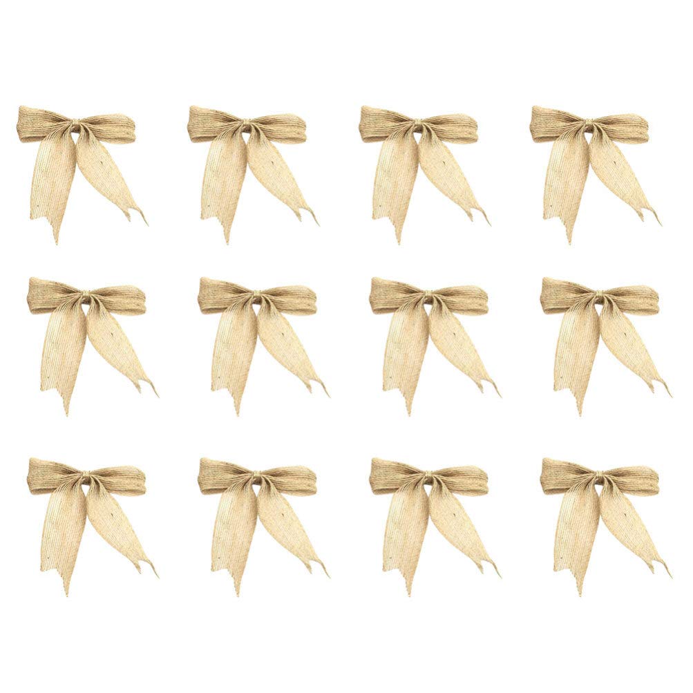 - 12 Lazos de Navidad, arpillera rústica, Yute, Lazos, Adornos para árbol de Navidad, Adornos para Navidad, decoración de Mesa