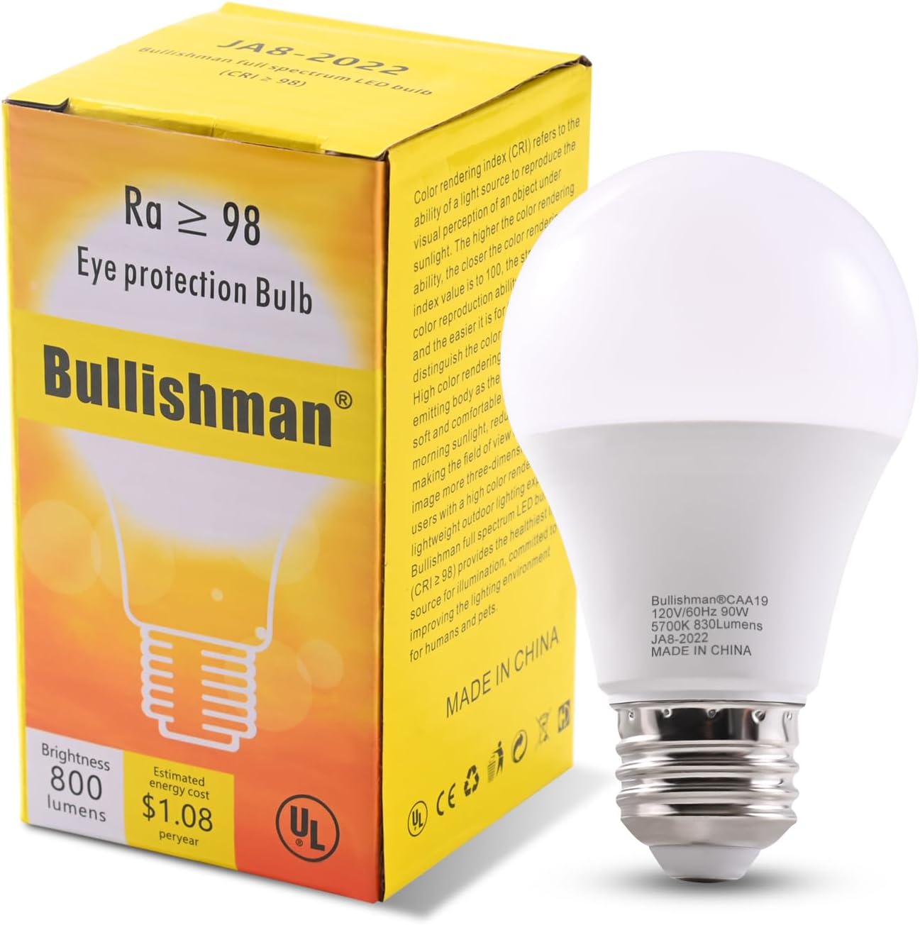 Full spectrum eye protection light bulb,Using American Prey LED chips,Color rendering index exceeds 98,Near-Perfect Color Rendering,no strobe hazard,no blue light hazard,Enjoy healthy and happy life