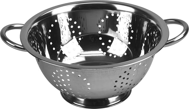 Acense Stainless Steel Colander, Steel Base/Handle, Quick Draining, Multiple Micro-Perforations, Multi-Purpose: [Pasta/Vegetable/Spaghetti/Fruit], Dishwasher Safe, Size: 24cm
