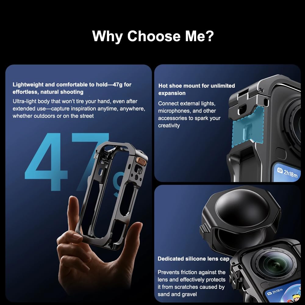 Cadre en alliage d'aluminium pour Insta360 X6, cadre de protection en métal avec cache d'objectif en silicone, support de griffe et adaptateur à vis de 0,6 cm