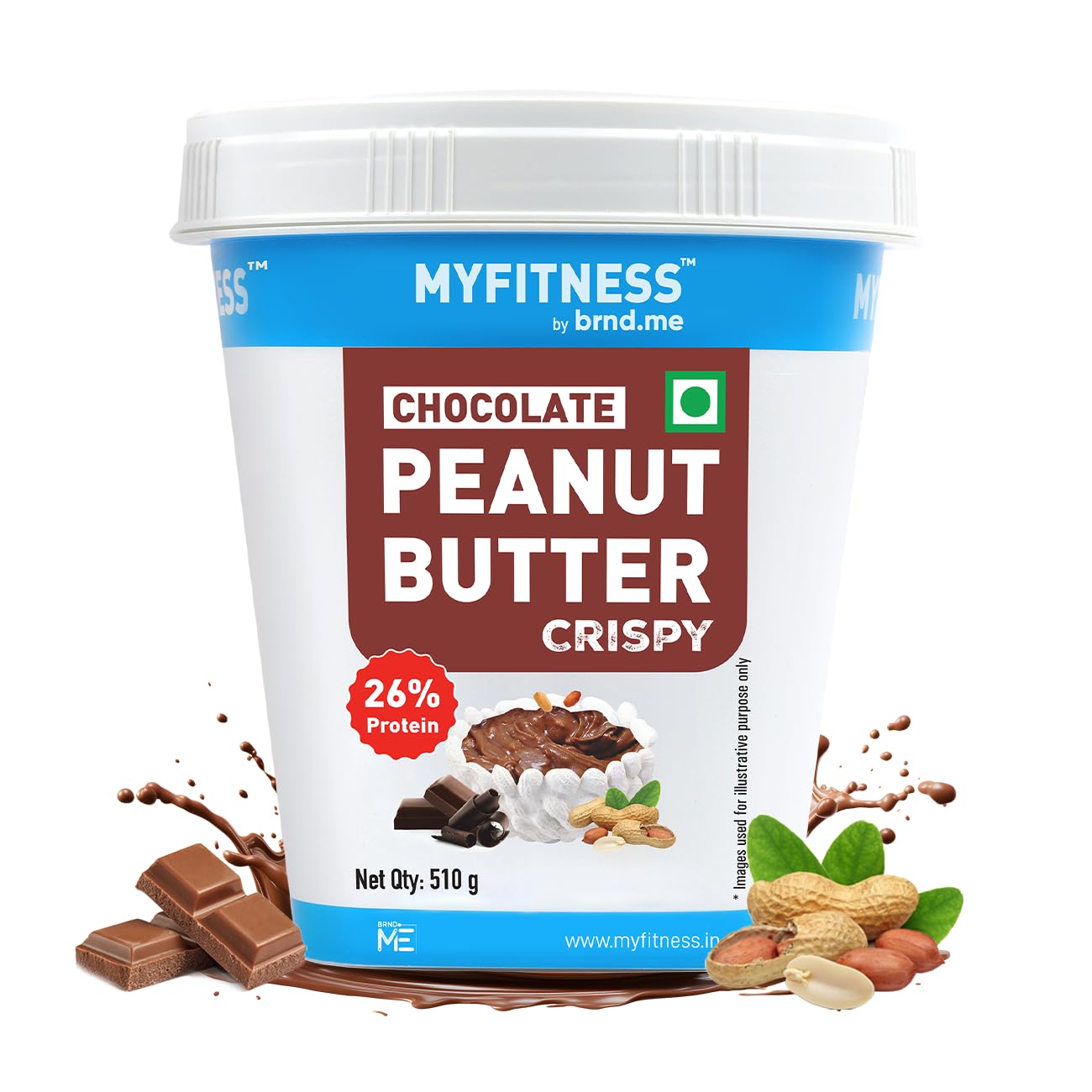 MYFITNESS Peanut Butter Chocolate Spread Crispy 510g | 21g Protein & 8g Fiber | Tasty & Healthy Nut Butter Spread for Breakfast & Snacks | Cholesterol Free | Zero Trans Fat | 100% Pure Roasted Nuts