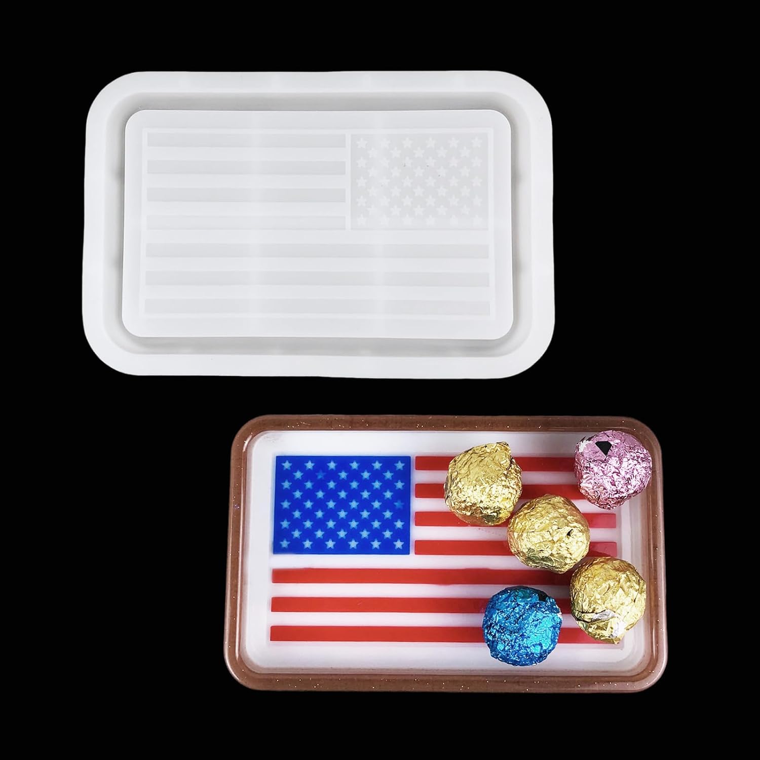 Resin Tray Mold American Flag Tray Silicone Mold Rectangle Tray Resin Mold Jewelry Plate Mould for Epoxy Resin DIY Crafts Trinket Candy Candle Container Soap Dish Home Decoration
