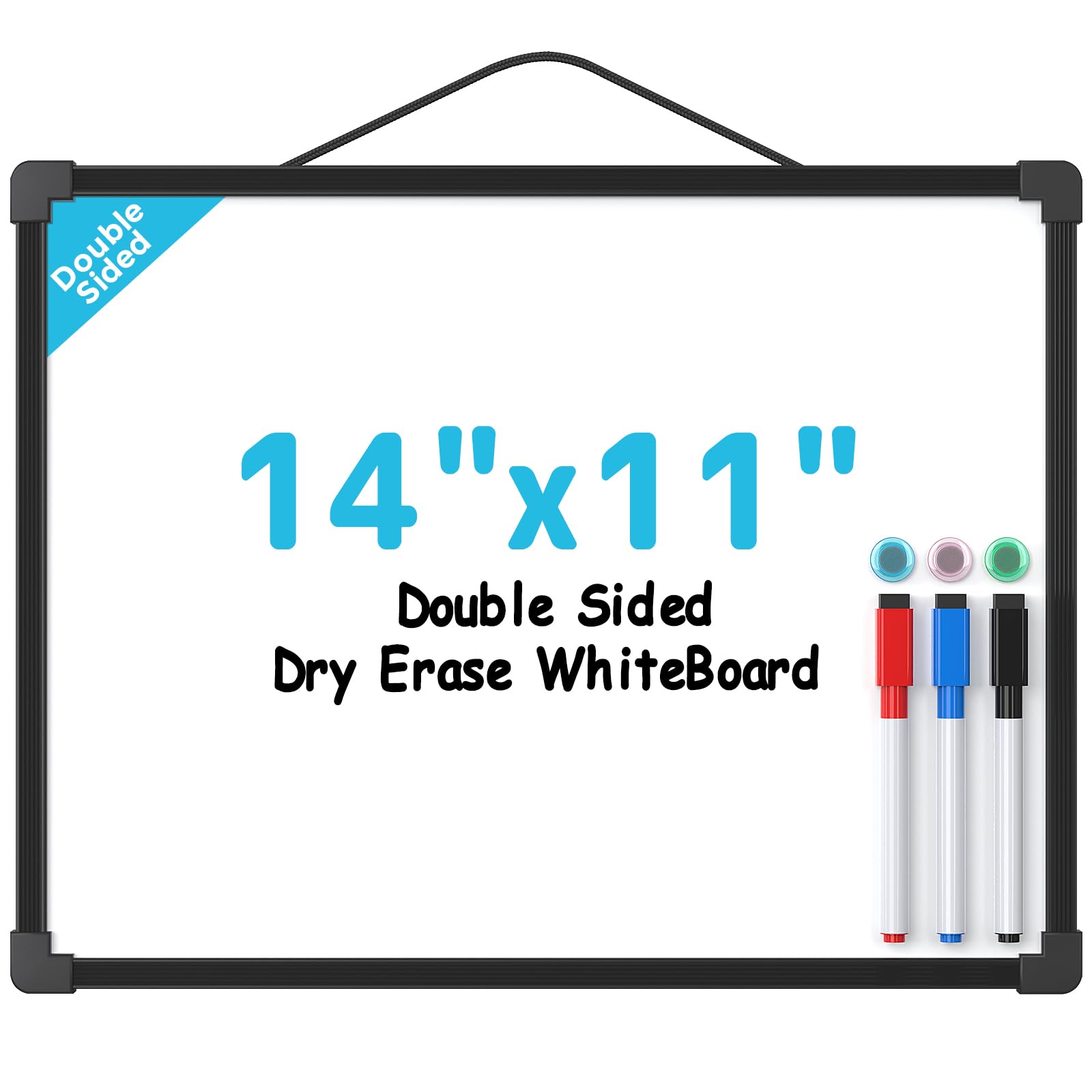 MaxGear Small Dry Erase Board, 14"x11" Double Sided Whiteboard, Black Frame | Hanging White Board for Wall, Includes 3 Dry Erase Markers 3 magnets Double Sided Tapes, Portable for Planning, Home, Office