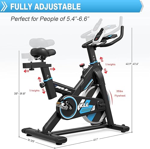 Miniatura 6 de LABODI Exercise Bike Stationary Indoor Cycling Bike Cycle Bike for Home Cardio Gym Belt Drive Workout Bike with 35 LBS Flywheel Thickened Frame
