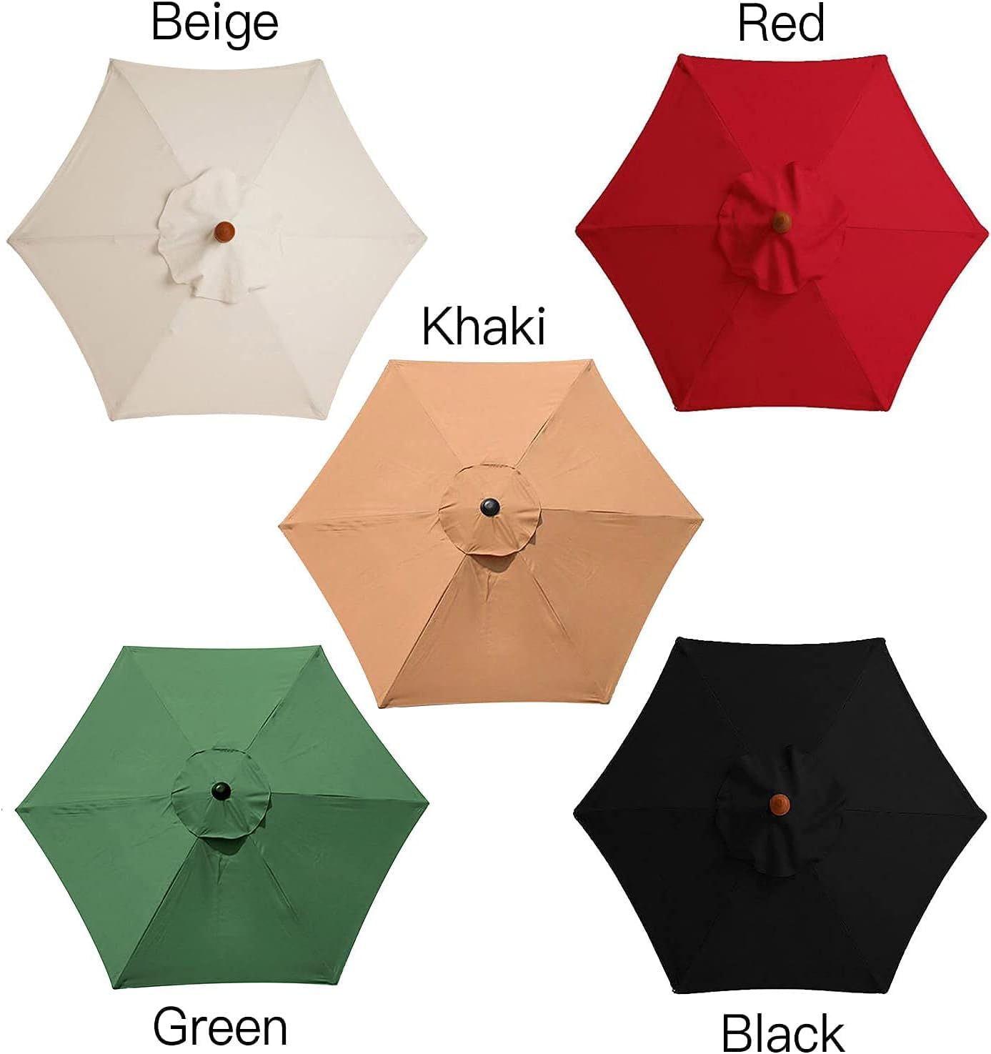 Cubierta de repuesto para sombrilla de jardín al aire libre, impermeable, protección UV, 3 m, 6 varillas, para patio, patio, color caqui