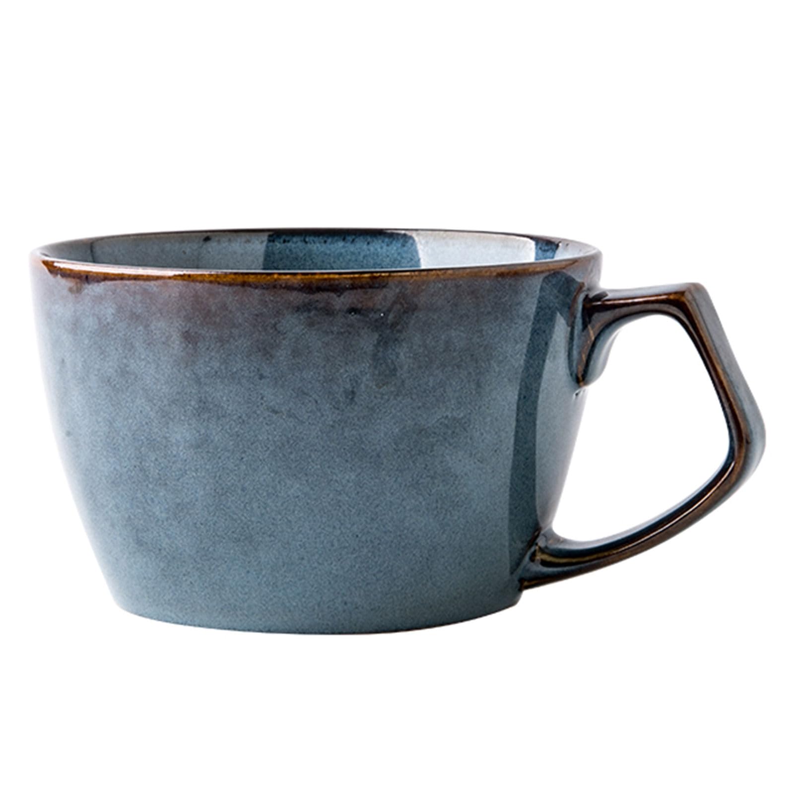 Taza de sopa de cerámica con asa, apta para microondas, taza de café de cerámica vintage para helado, postre (azul-B, 21 onzas)