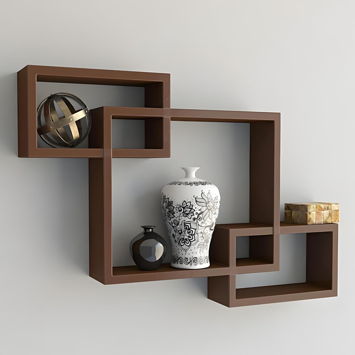 Dime Arts Shoppee Floating Wall Shelf Hexagon Display Shelves Set of 3 for Home Living Room Floating Wall Shelves - Set of 3 | Stylish Wooden Wall Mounted Shelving (Brown)-image-35