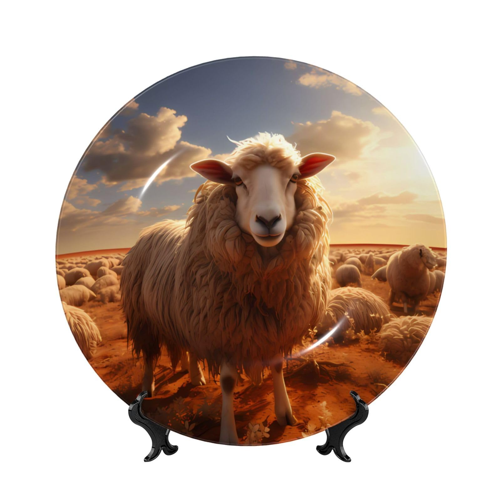 SXZVVBN Australian sheep Bone China Decorative Plate Art with Stand Removable Adhesive Hanging for Home Office 8in（20cm）