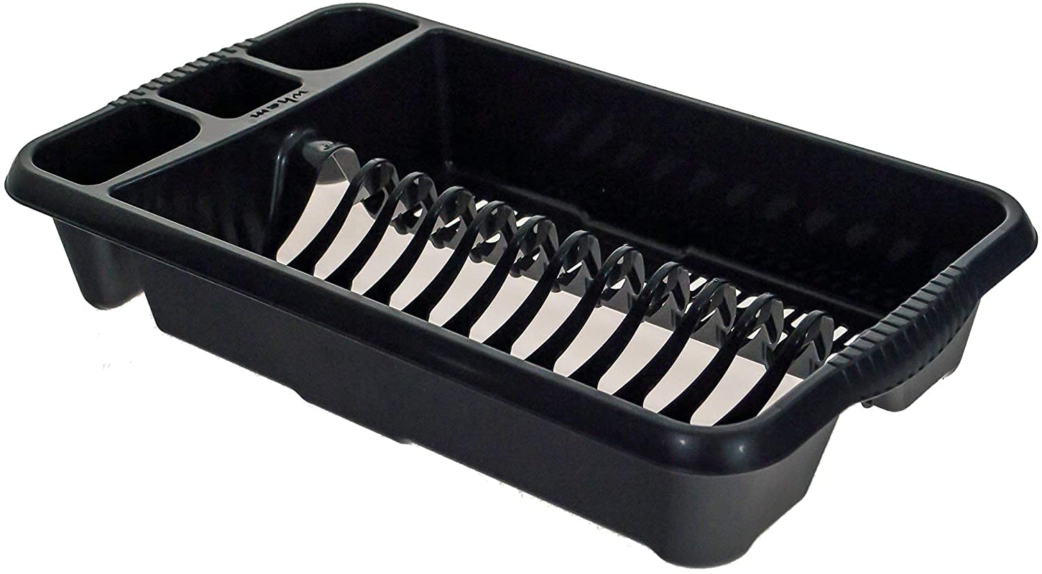 CHPL High Grade Plastic Medium Dish Drainer Space-Saving Dish Drying Rack For Kitchen Counter for Dishes, Knives, and Forks - Midnight Greyish.