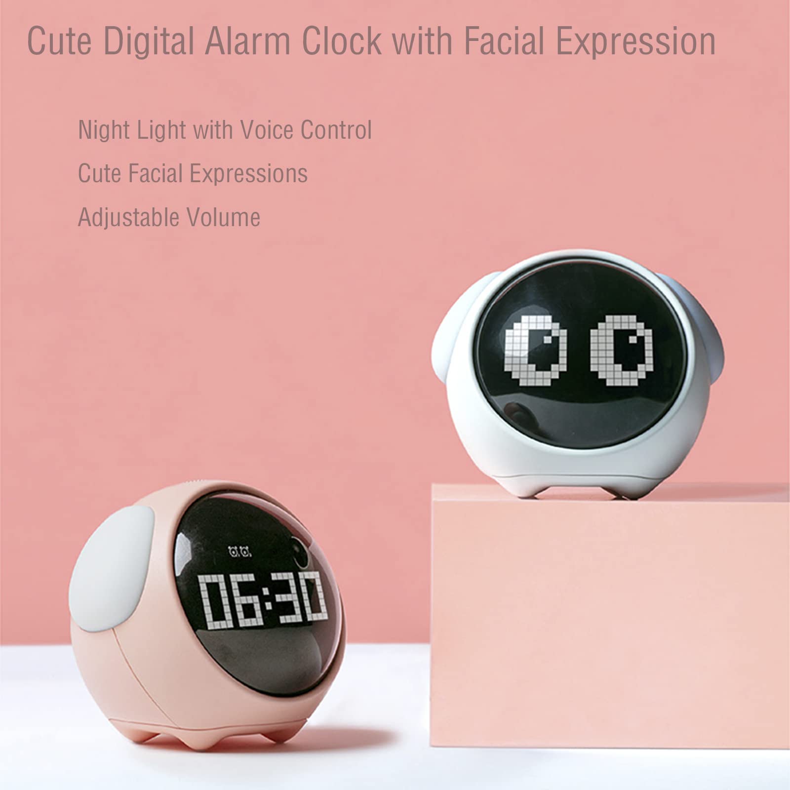 Lindo Despertador para niños Reloj Digital Digital para niños Entrenador de sueño alarmas Relojes con expresión Facial Pantalla led Pantalla 2 Juegos para dormitorios Sala de
