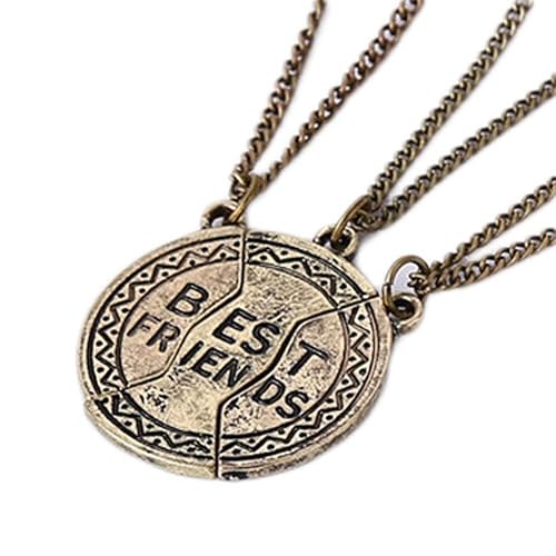 Bold N Elegant - Be Bold Inside & Elegant Outside Vintage Antique Gold Non-Precious Metal Gold Plated Circle 3 Best Friends Forever Trio Necklace Pendant Chain for Men and Women-Combo of 3 Pieces