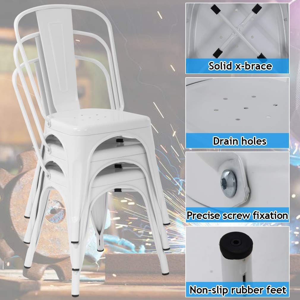 Dkeli Metal Dining Chairs Set of 4 Outdoor Indoor Restaurant Cafe Tolix Bistro Kitchen Farmhouse Chairs with Back, Stackable Industrial Metal Chairs Hold Up to 330lbs, Cream