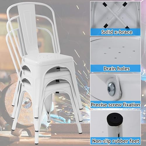 Miniatura 5 de Juego de 4 sillas de comedor de metal para exteriores, interiores, restaurantes, cafeterías, Tolix, bistró, cocina, casa de campo con respaldo,