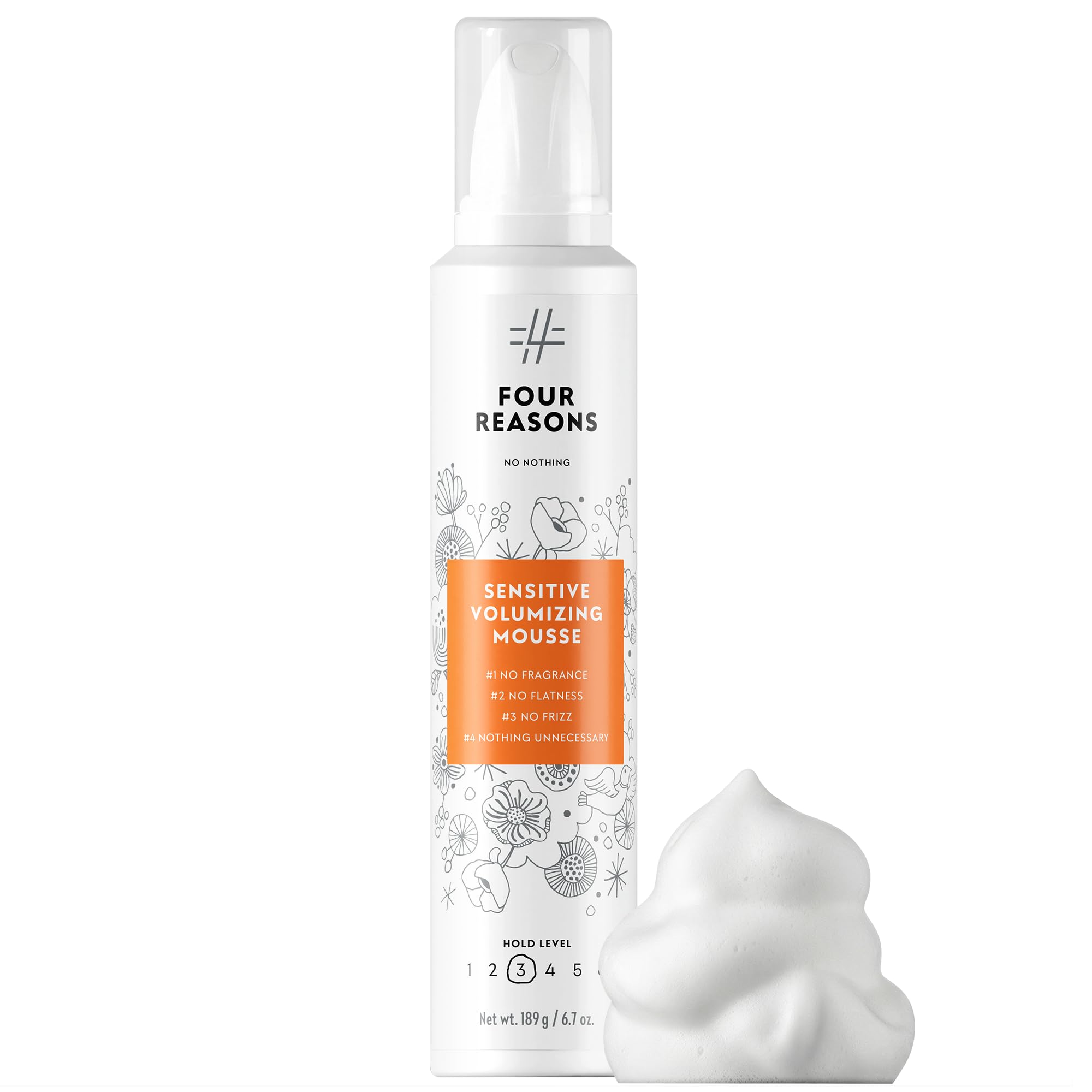 No nothing Mousse forte très sensible - Sans parfum, hypoallergénique, sans alcool, sans parfum pour le volume - Sans gluten, sans soja, sans paraben - 6,8 oz