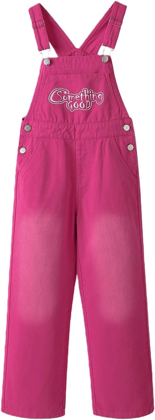 Youth Classic Wide Leg Cotton Blend Washed Overalls for Girls Adjustable Belts Denim Overall Jumpsuits Cargo Sleeveless