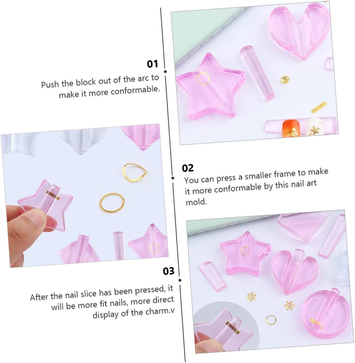 NUOBESTY 20pcs Nail Embossing Moulds Creative Manicure Tools for Nail Art Includes Star Heart and Shapes for Home and