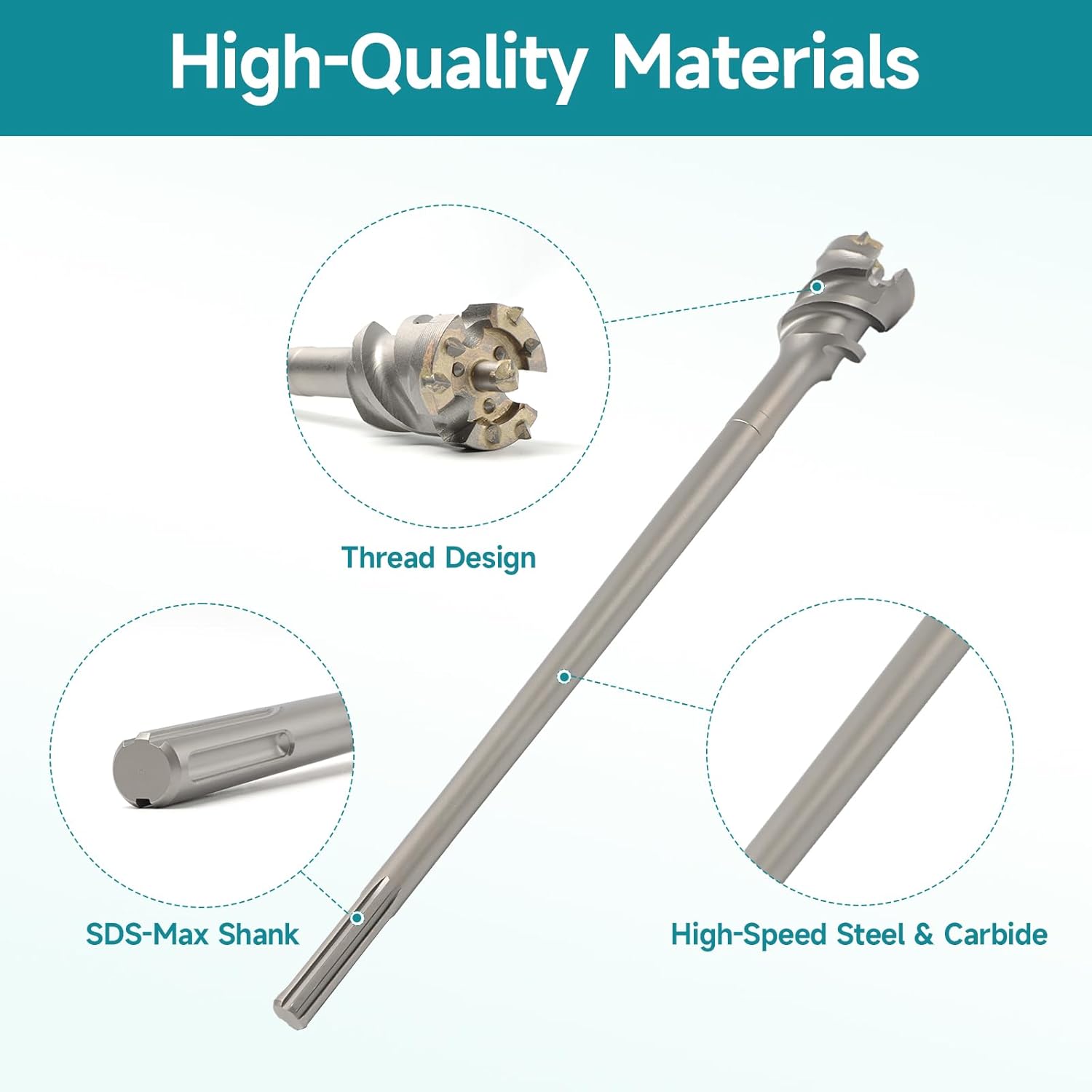 2-1/2 in. Break Through Drill Bit, 2-1/2 in. x 21-2/3 in. Carbide Tipped Hole Saw Bit with Storage Tube, SDS MAX Shank, Tools for Concrete Brick Stone and Other Masonry Construction Material