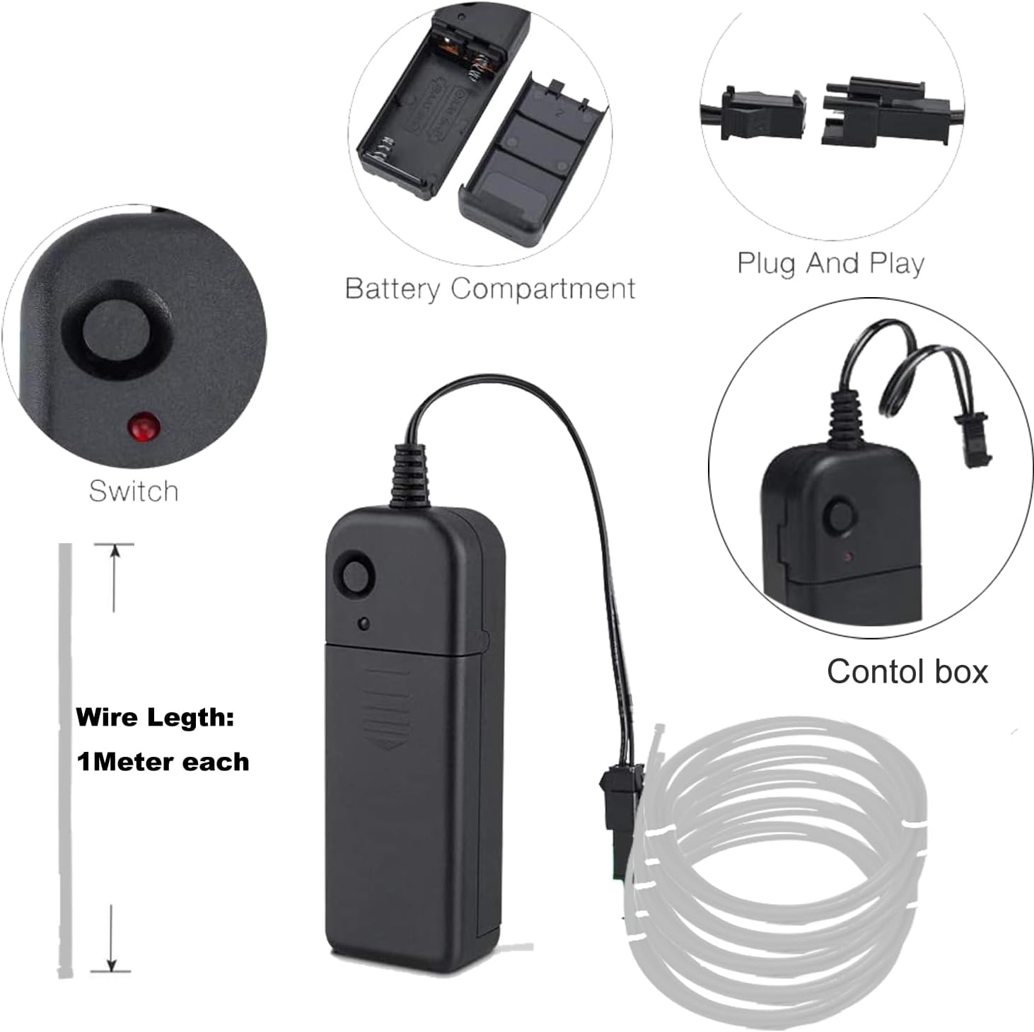 8 pasks 5-in-1 Meter El Wire,Illuminated Decorative Wire, Suitable for Birthday Parties, Thanksgiving, and Other Occasions