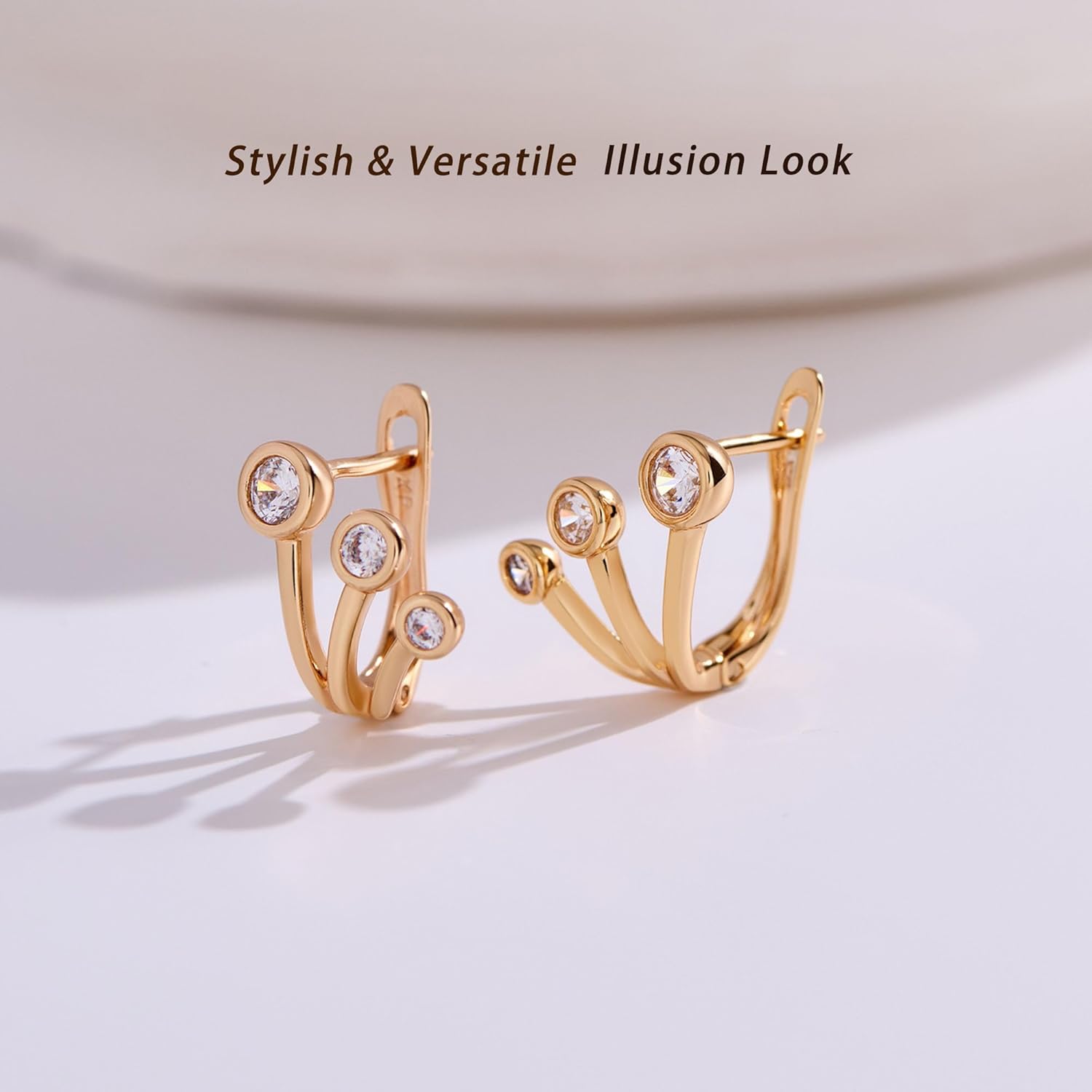 YOIHUR Glod Triple Huggie Illusion Claw Stud Earrings for Women, Multiple Huggie Hoop Earrings for One Hole, 14k Rose Gold Plated Drop Earrings for Women Trendy Jewellery Valentine's Day Gifts - Image 6
