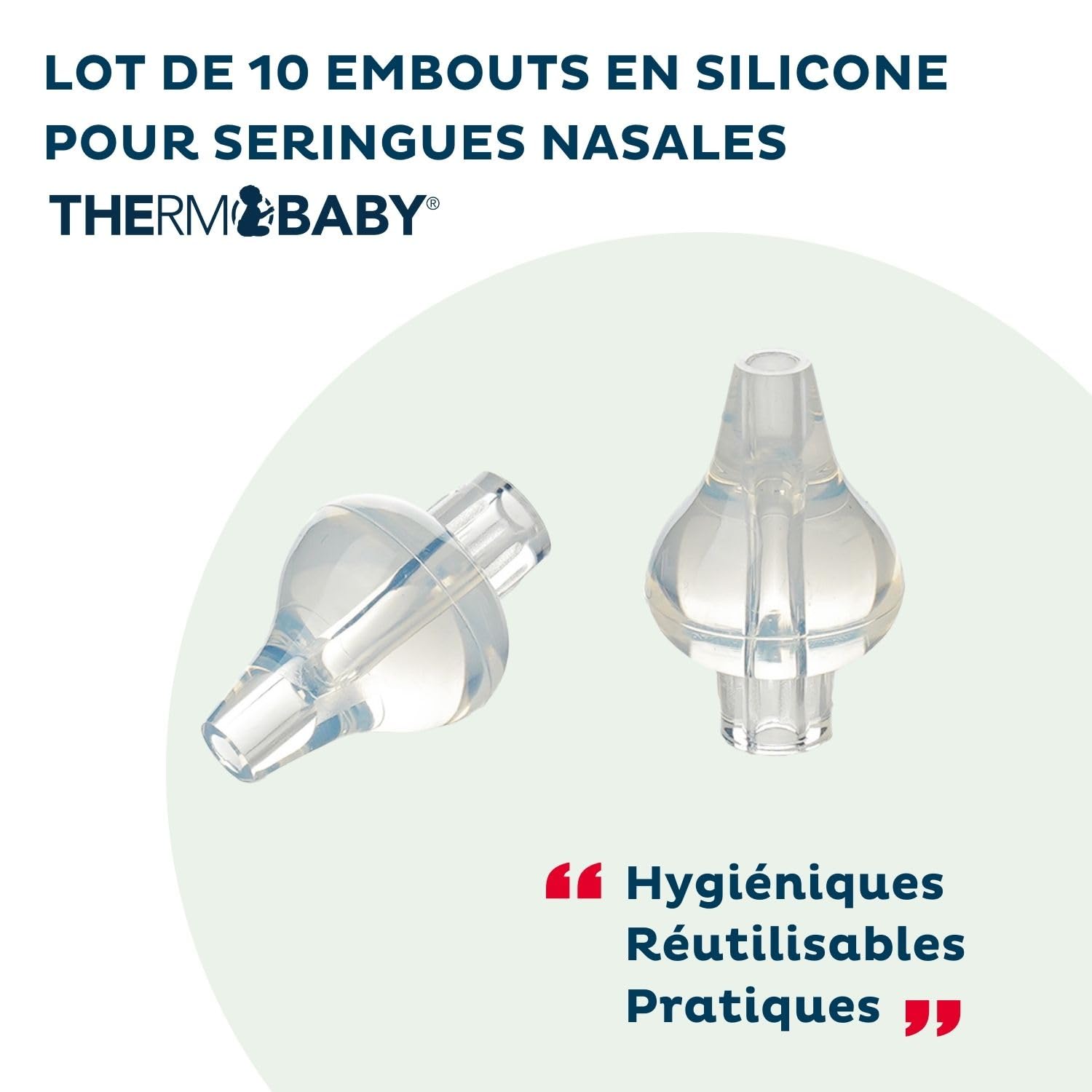 THERMOBABY – Lot De 10 Embouts Silicone Pour Seringue Nasale Bébé – Réutilisables Et Souples – Lavables Facilement – Compatibles Avec Les Seringues 10 ml THERMOBABY – Dès 4 Mois – Silicone Doux