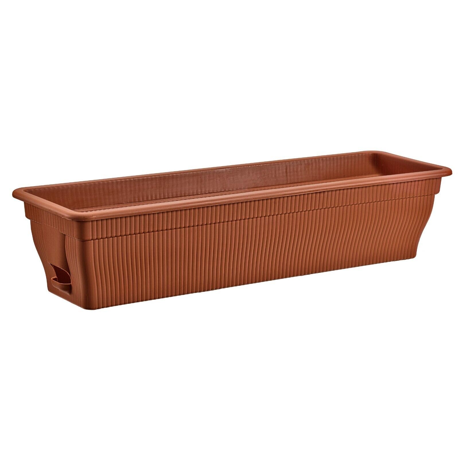 BURI Flower Box Balcony Planter with Water Reservoir 100/80/55 cm - Weatherproof Flower Pot Planter with Insert Made of UV-Resistant Plastic Terracotta, Dark Brown (Terracotta, 80cm)