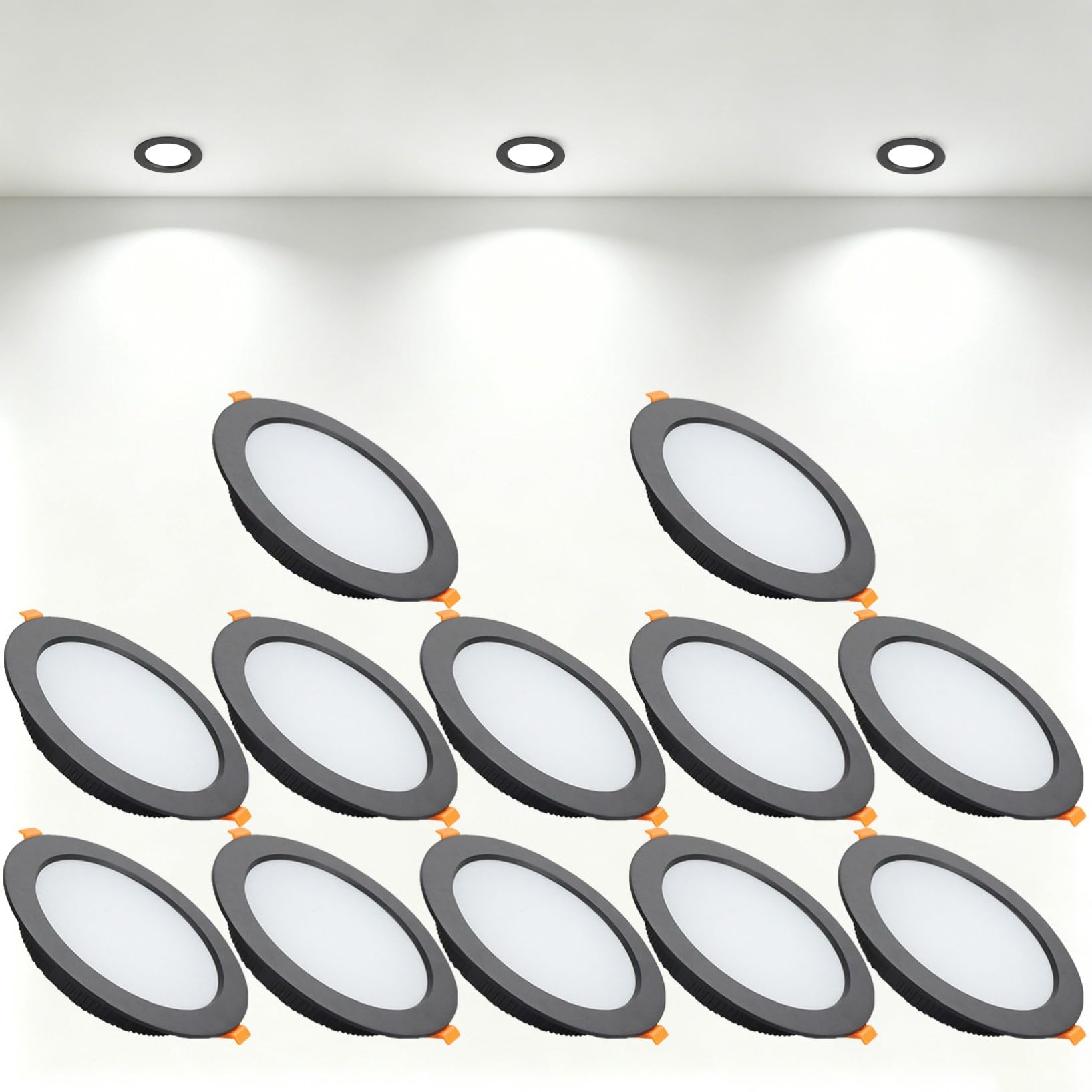 VOGHMOLD 18W Ultra Slim LED Downlight Recessed Ceiling Light 5 inch, 6000K Spot Lights Black Aluminum Trim, Cut Φ150-160mm, AC110-240V Panel Lighting for Office Hallway Closet, 12 Pack