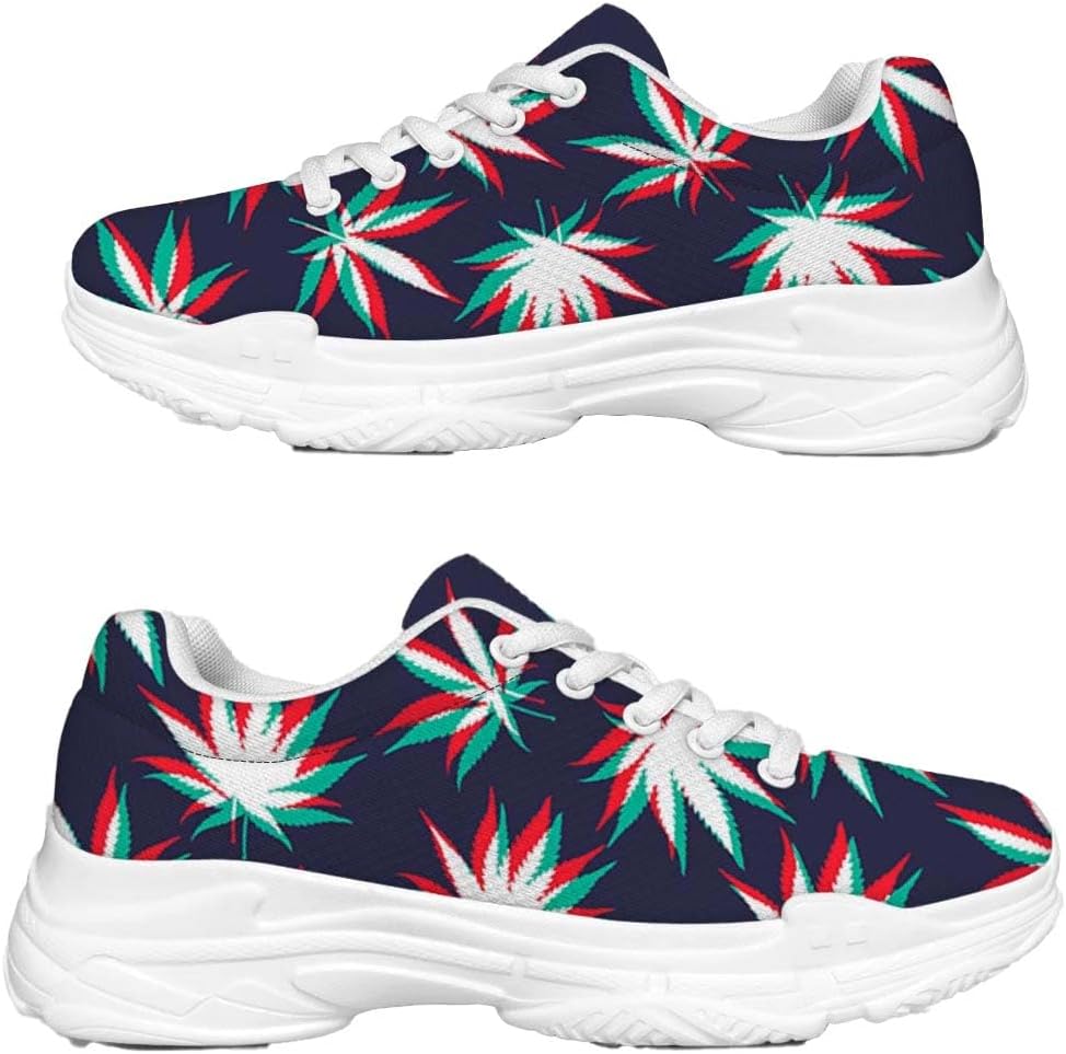 Tropical Butterfly White Chunky Shoes. Trippy Hemp Leaves Reggae Pattern Print White Chunky Sneakers - Come with Box 102 - Image 1 of 4