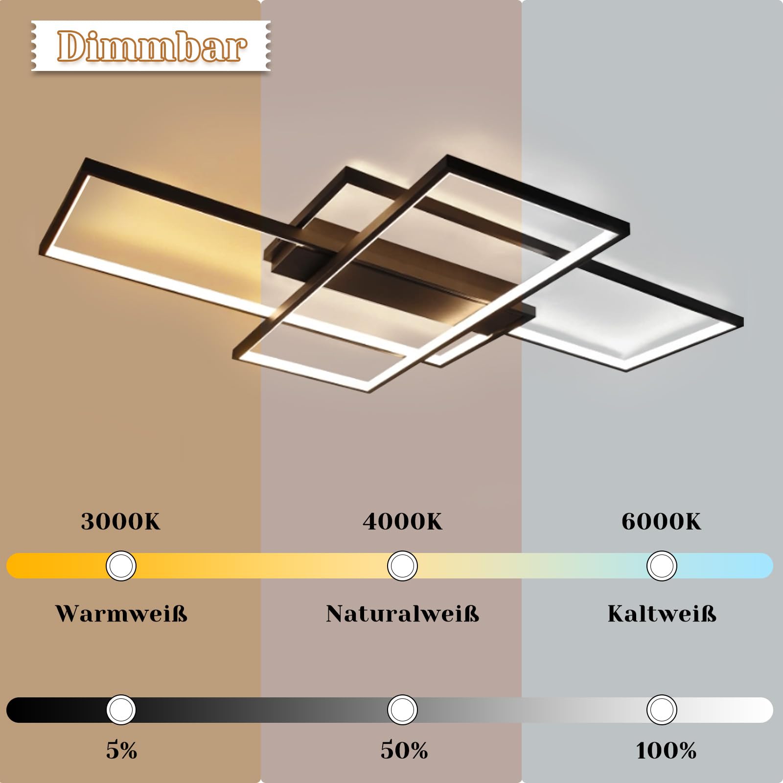 GBLY Nowoczesna lampa sufitowa LED - duża czarna lampa do salonu ściemniana za pomocą pilota Geometryczna lampa pokojowa 51W Oświetlenie sufitowe (100x70x8cm)