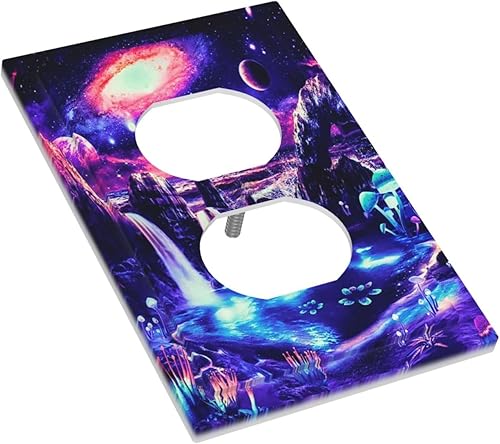 Miniatura 3 de Fantasía Hippie Estética Planeta Galaxia Espacial Hongo 1 Gang Duplex Receptáculo Placa de pared Jumbo Cubiertas de enchufe de receptáculo Cubiertas