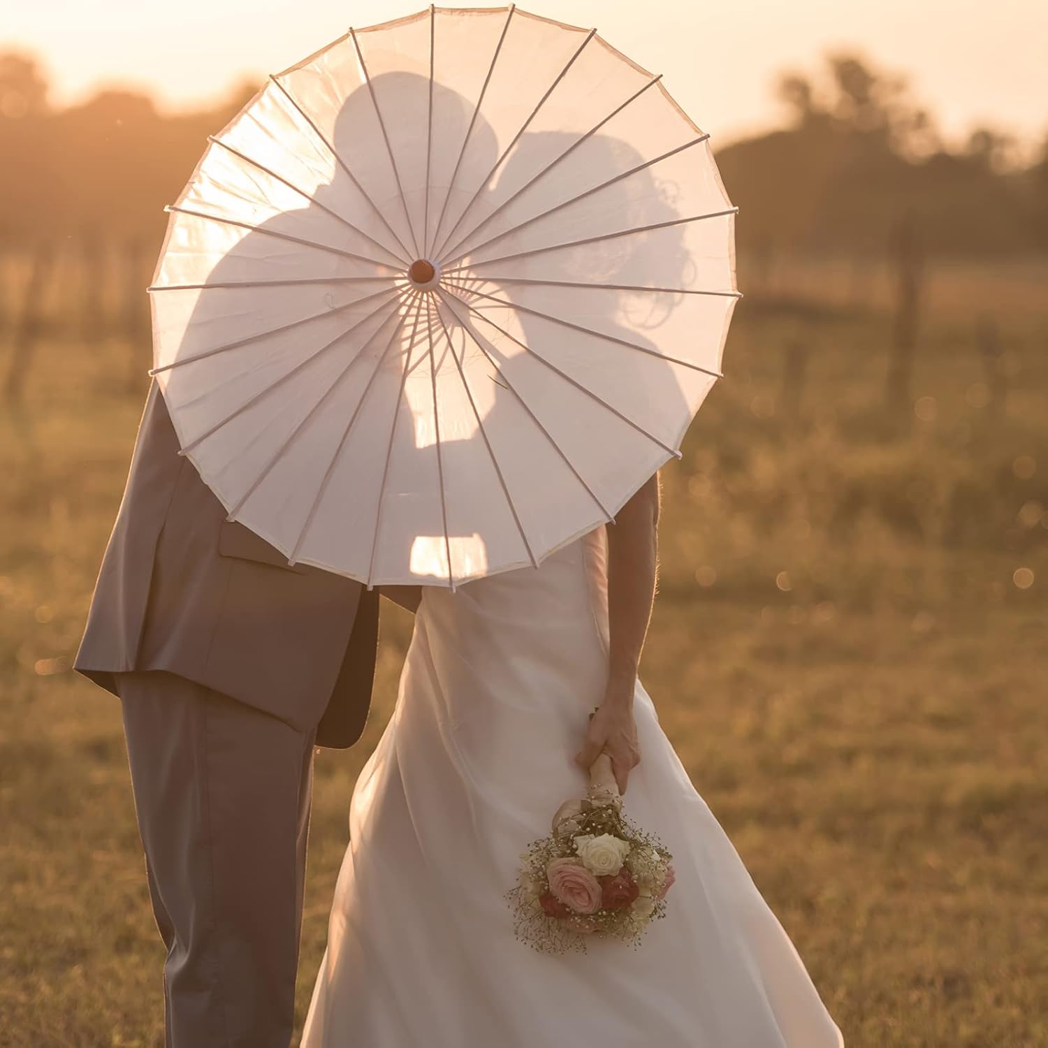 Miniatura 4 de Paraguas de papel con mango de madera, paraguas a granel para decoración de bodas, 32 pulgadas, paquete de 10