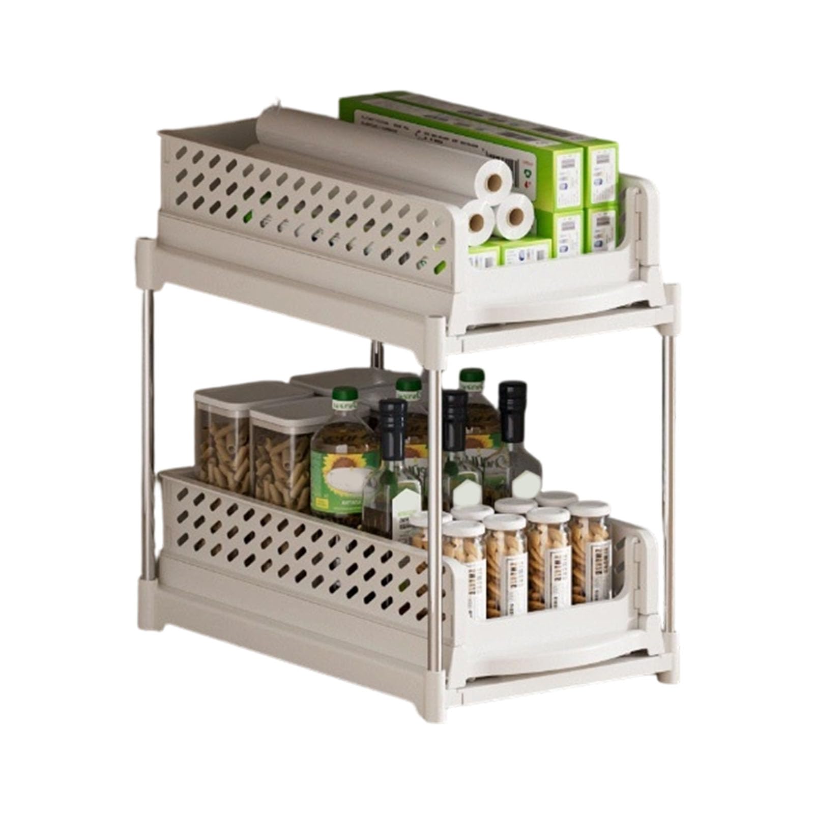 Zeiwohndc 2 Levels Drawer Styles Kitchen Shelf for Under Sink Cabinet Narrow Gaps Organizer Rack with Sturdy Frame Stackable Shelf