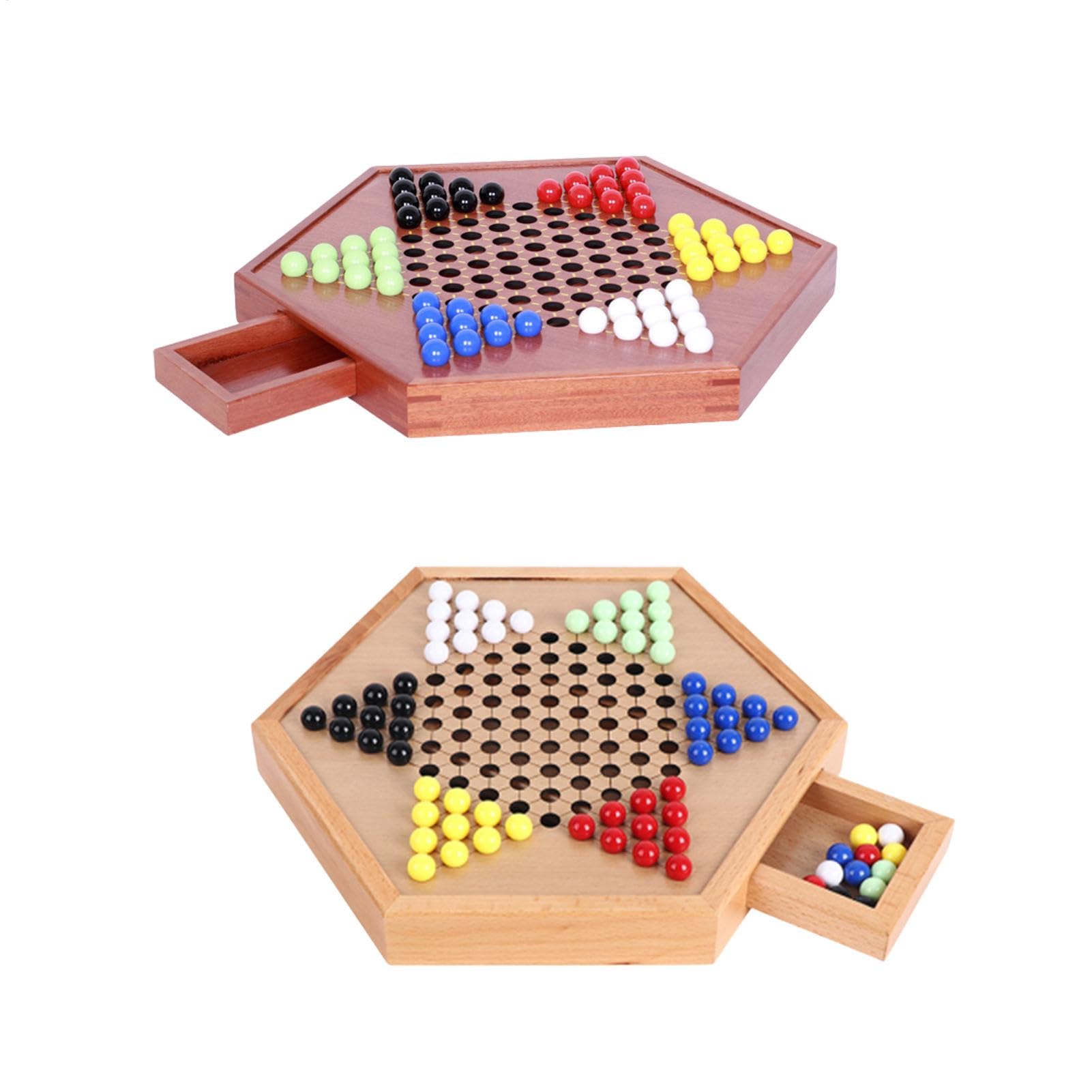 Jeu De Dames Chinoises en Bois-avec Billes De Verre Colorées,Jeu De Dames,Chinoises Classique Dames Chinoises Stratégie Colorées Extérieur,intérieur pour Jeu De Société Éducatif Dames