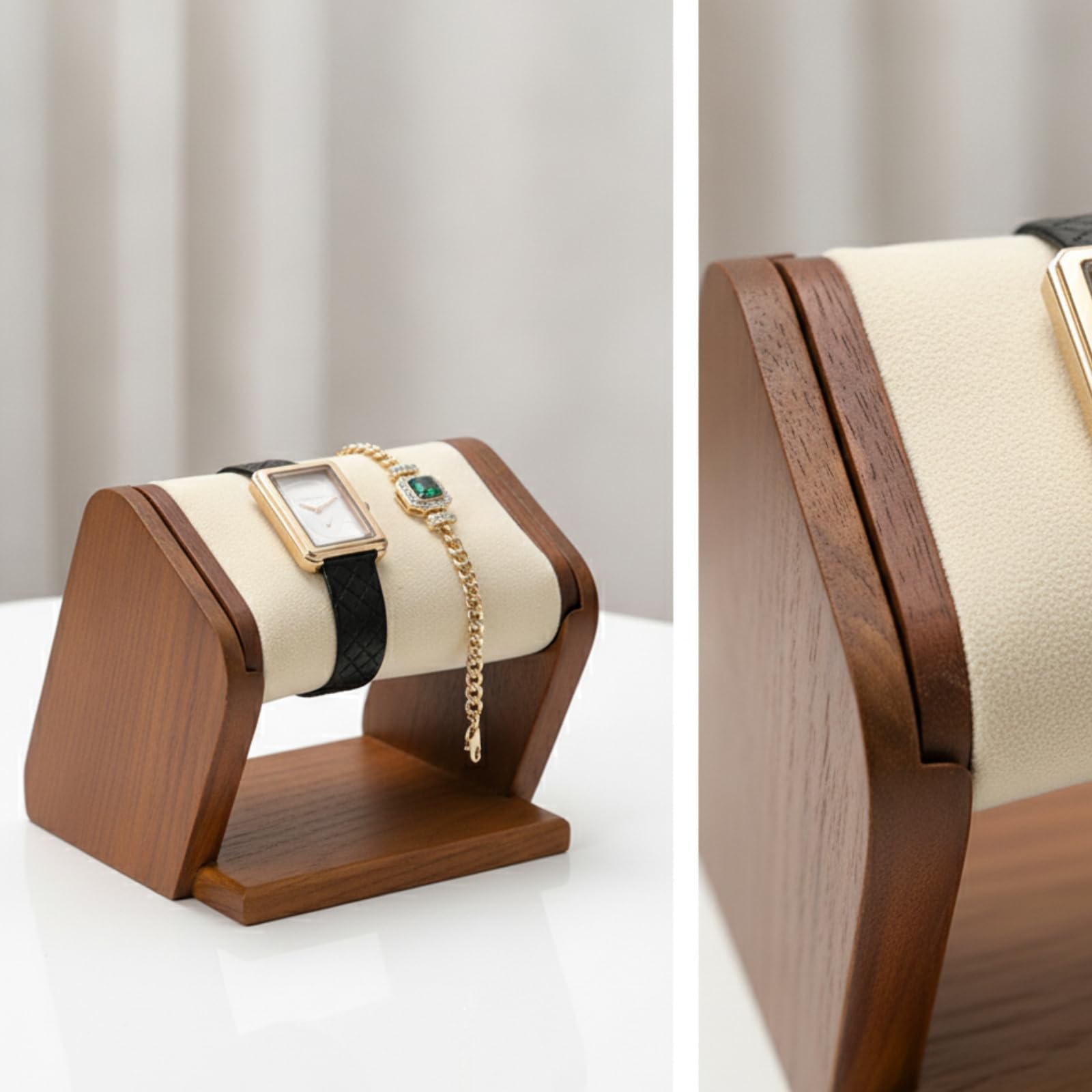 TISHITA Porte-montre avec Coussinet Doux et Structure Minimale pour Montrer Votre Montre sur le Bureau et l'Étagère Murale Dans la Chambre, Noir PU
