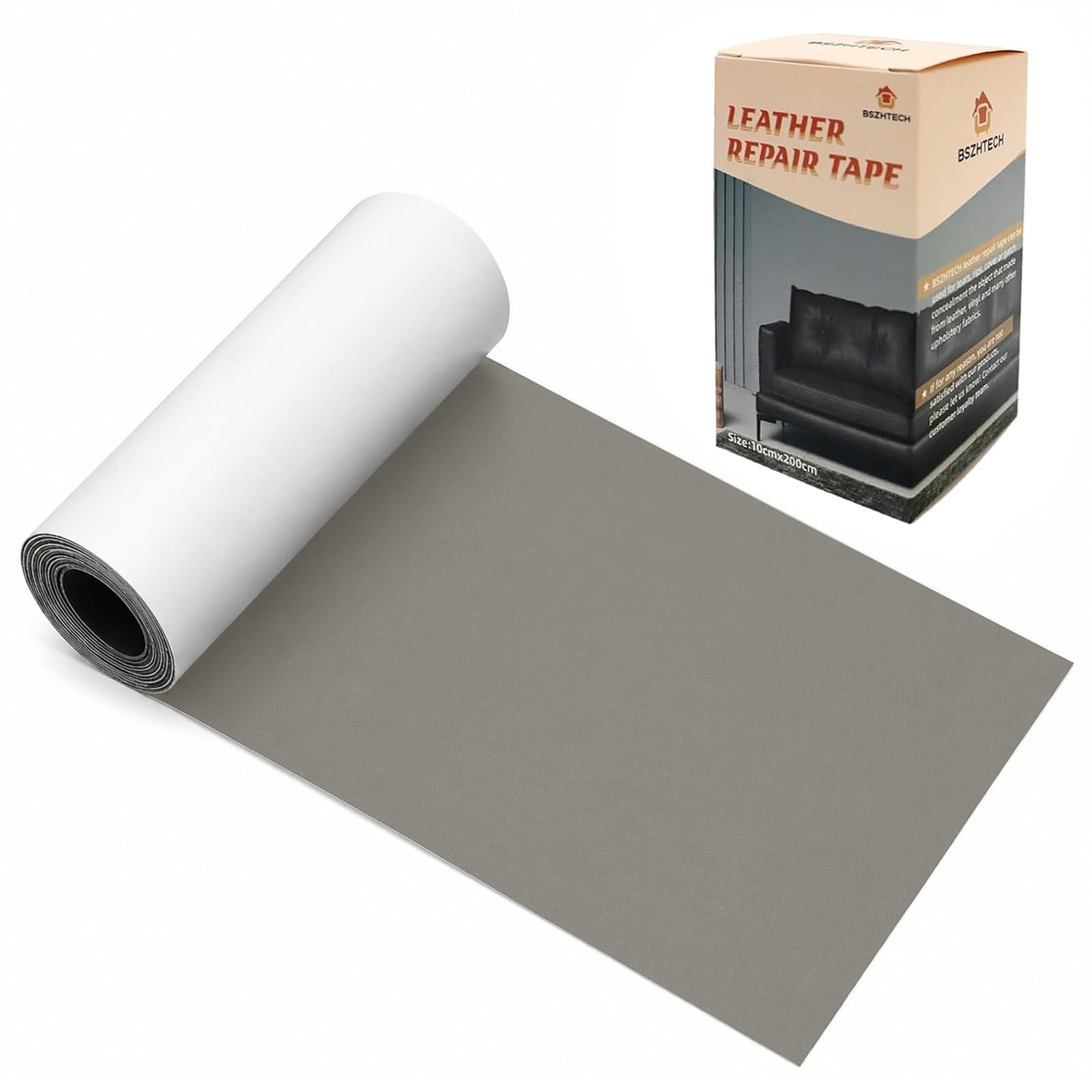 BSZHTECH Cinta de reparación de cuero, parche de reparación de cuero autoadhesivo para sofá, muebles, sofás, asientos de coche, kit avanzado de reparación de piel de vinilo sintético (gris, 3.9 x 79