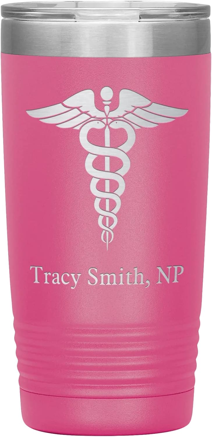 Personalized NP Tumbler With Name - Nurse Practitioner Gift - 20oz Insulated Engraved Stainless Steel NP Cup Black